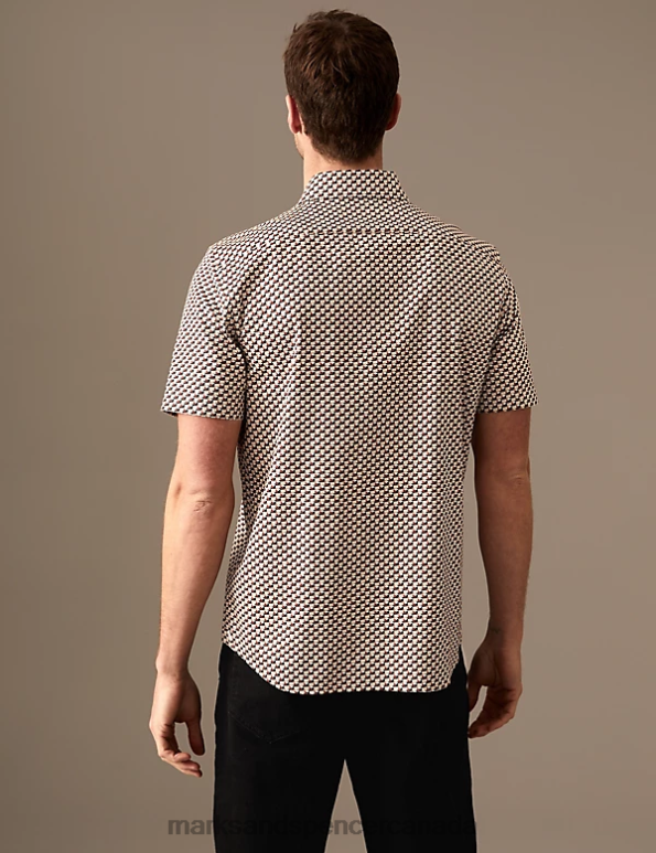 Marks and Spencer Canada - Men Orange Mix Clothing Marks & Spencer Cotton Rich Geometric Print Shirt 20VTD6496