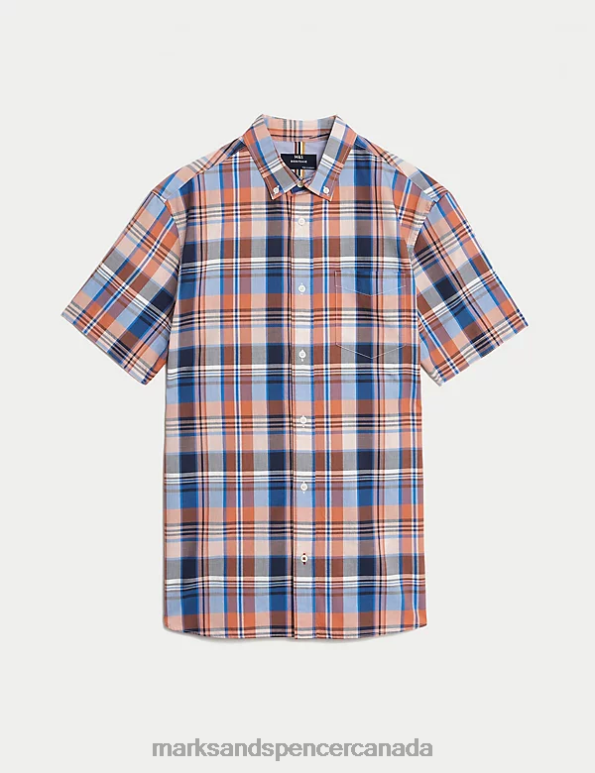 Marks and Spencer sale - Men Orange Mix Clothing Marks & Spencer Pure Cotton Check Shirt 20VTD6871