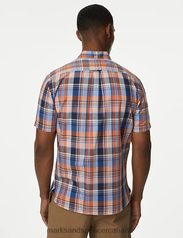 Marks and Spencer sale - Men Orange Mix Clothing Marks & Spencer Pure Cotton Check Shirt 20VTD6871