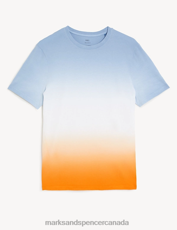 Men Orange Mix Clothing Marks & Spencer Pure Cotton Ombre T-Shirt 20VTD6317 - Marks and Spencer Canada locations