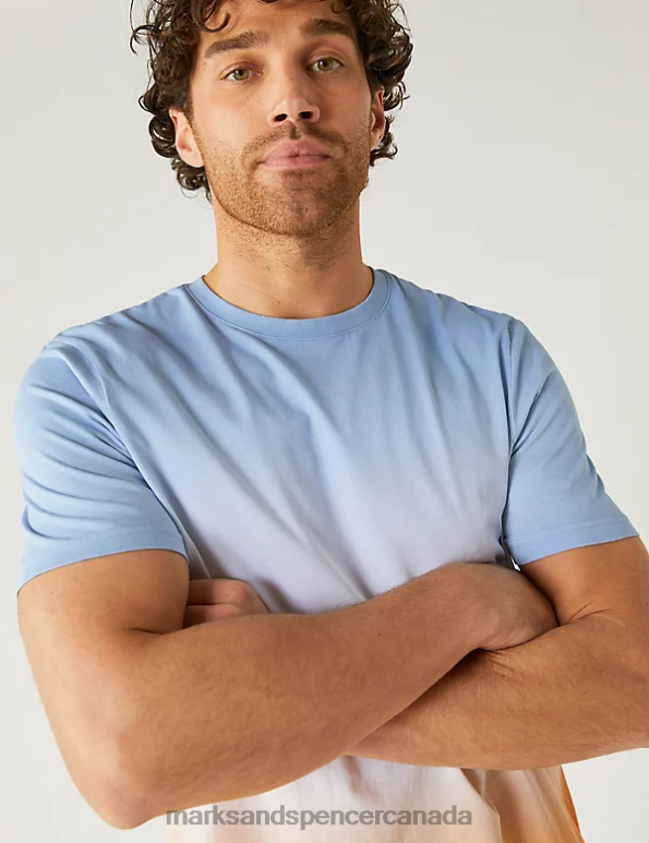 Men Orange Mix Clothing Marks & Spencer Pure Cotton Ombre T-Shirt 20VTD6317 - Marks and Spencer Canada locations