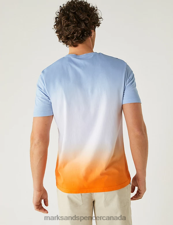 Men Orange Mix Clothing Marks & Spencer Pure Cotton Ombre T-Shirt 20VTD6317 - Marks and Spencer Canada locations