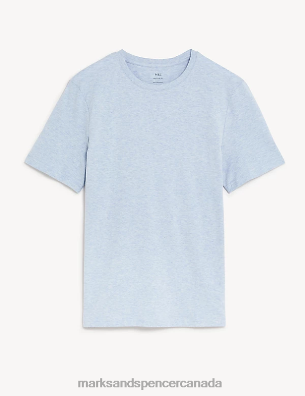 Men Pale Blue Clothing Marks & Spencer Pure Cotton Crew Neck T-Shirt 20VTD152 - Marks and Spencer online