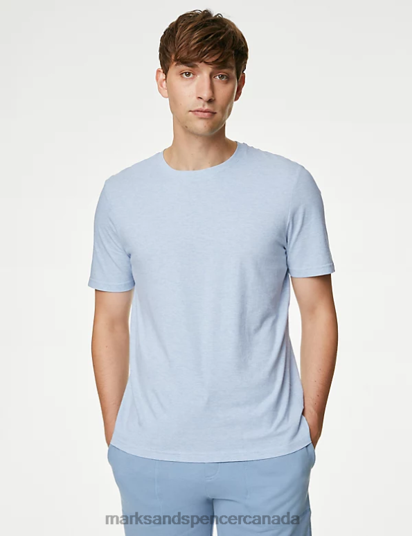 Men Pale Blue Clothing Marks & Spencer Pure Cotton Crew Neck T-Shirt 20VTD152 - Marks and Spencer online