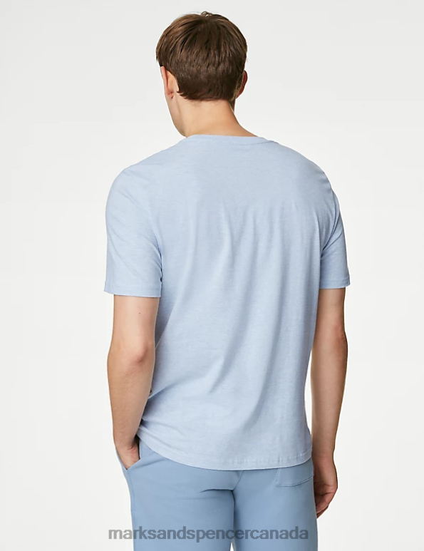 Men Pale Blue Clothing Marks & Spencer Pure Cotton Crew Neck T-Shirt 20VTD152 - Marks and Spencer online