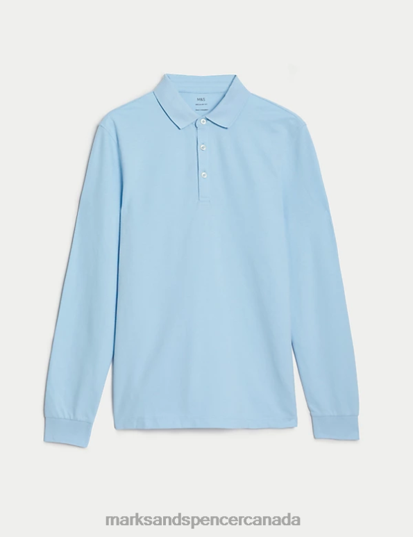 Marks and Spencer near me - Men Pale Blue Clothing Marks & Spencer Pure Cotton Long Sleeve Polo Shirt 20VTD7376