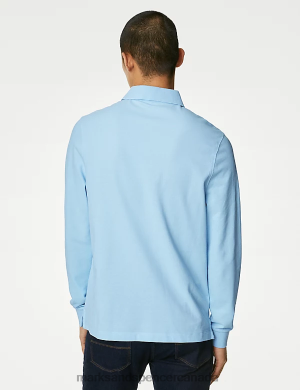 Marks and Spencer near me - Men Pale Blue Clothing Marks & Spencer Pure Cotton Long Sleeve Polo Shirt 20VTD7376
