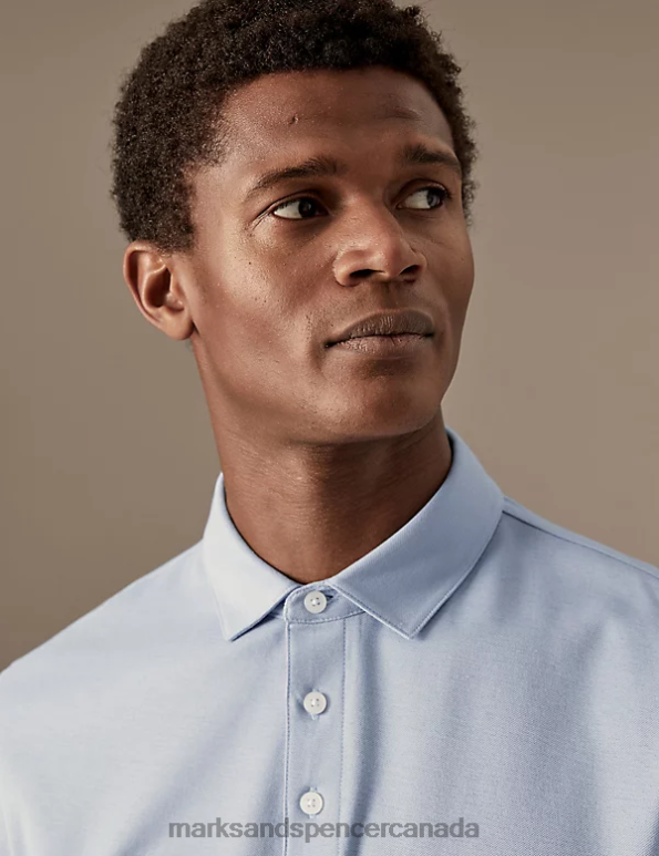 Men Pale Blue Clothing Marks & Spencer Pure Cotton Polo Shirt 20VTD6333 - Marks and Spencer outlet