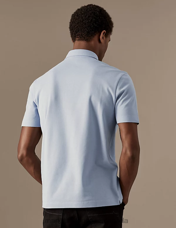 Men Pale Blue Clothing Marks & Spencer Pure Cotton Polo Shirt 20VTD6333 - Marks and Spencer outlet