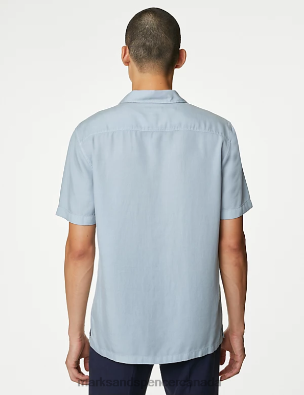 Marks and Spencer sale - Men Pale Blue Clothing Marks & Spencer Pure Tencel Cuban Collar Shirt 20VTD6150