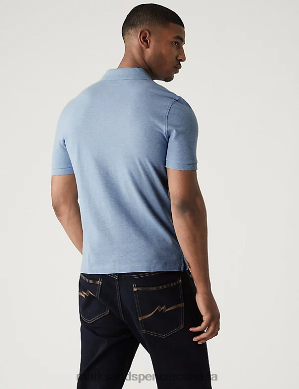 Men Pale Blue Clothing Marks & Spencer Slim Fit Pure Cotton Pique Polo Shirt 20VTD6759 - Marks and Spencer online