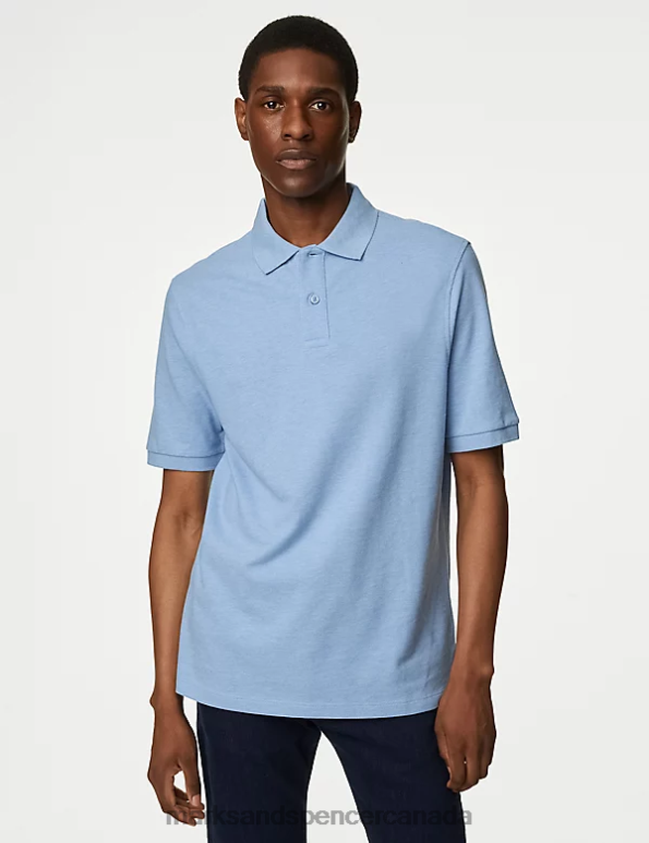 Men Pale Blue Mix Clothing Marks & Spencer 2 Pack Pure Cotton Polo Shirts 20VTD6073 - Marks and Spencer outlet