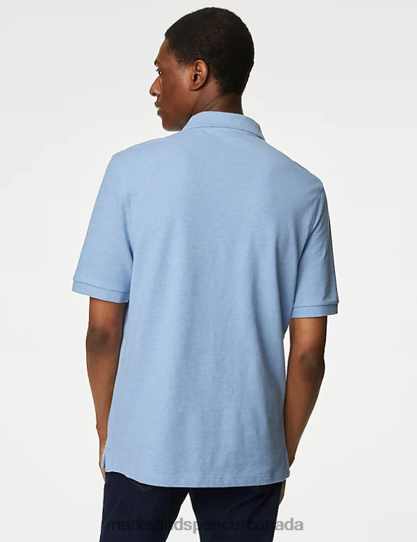 Men Pale Blue Mix Clothing Marks & Spencer 2 Pack Pure Cotton Polo Shirts 20VTD6073 - Marks and Spencer outlet