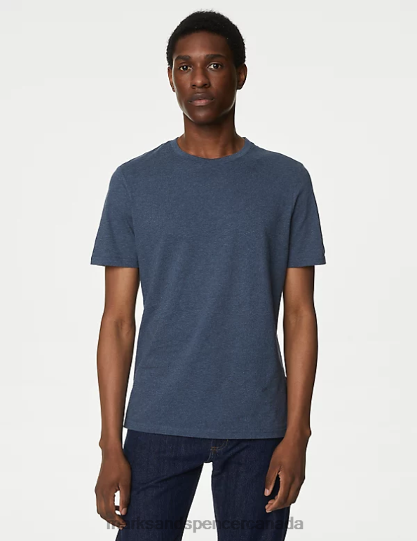 Men Pale Blue Mix Clothing Marks & Spencer 5pk Pure Cotton Crew Neck T-Shirts 20VTD6175 - Marks and Spencer online