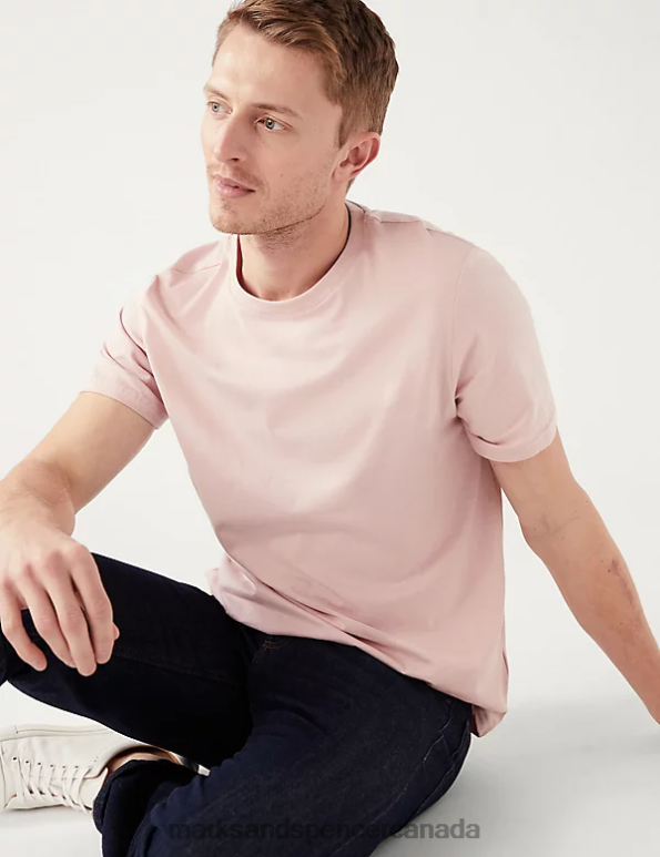 Marks and Spencer sale - Men Pale Pink Clothing Marks & Spencer Pure Cotton Crew Neck T-Shirt 20VTD142