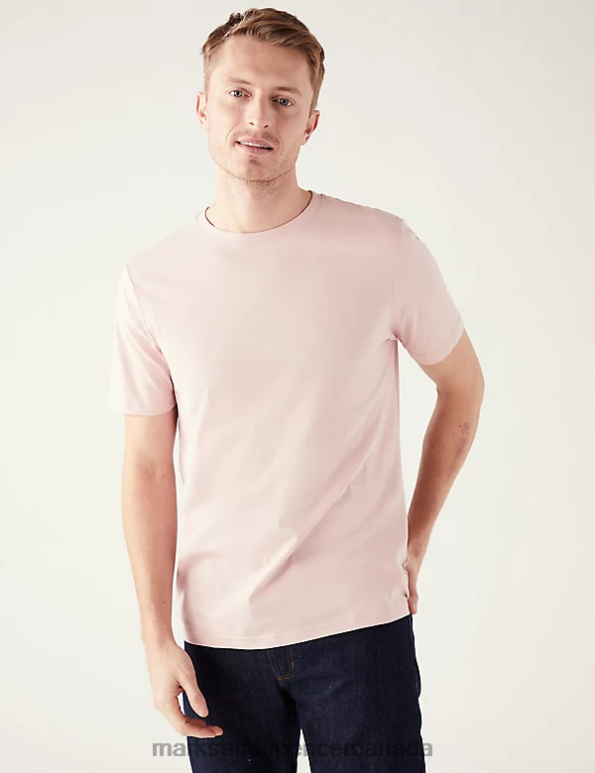 Marks and Spencer sale - Men Pale Pink Clothing Marks & Spencer Pure Cotton Crew Neck T-Shirt 20VTD142