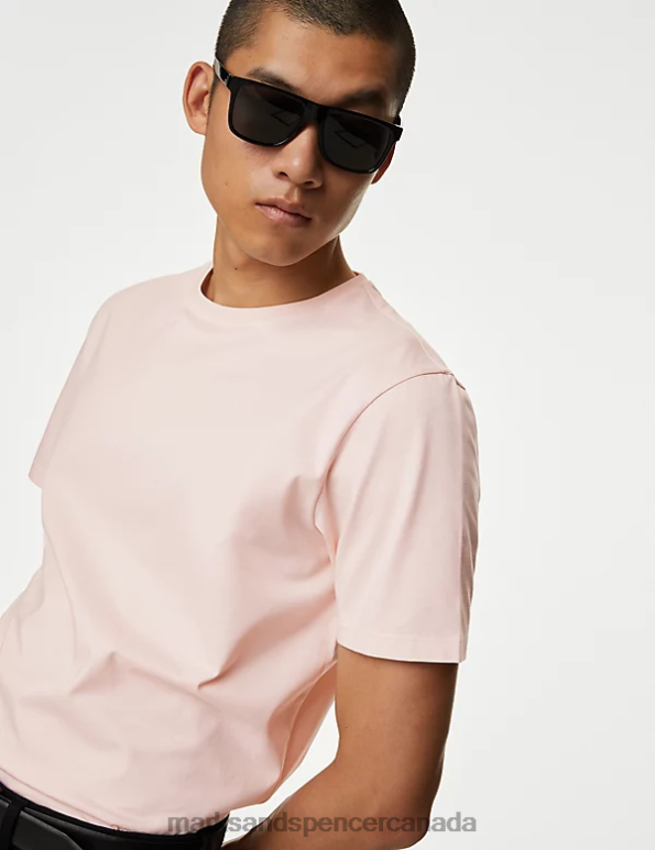 Men Pale Pink Clothing Marks & Spencer Pure Supima Cotton T-shirt 20VTD6309 - Marks and Spencer outlet