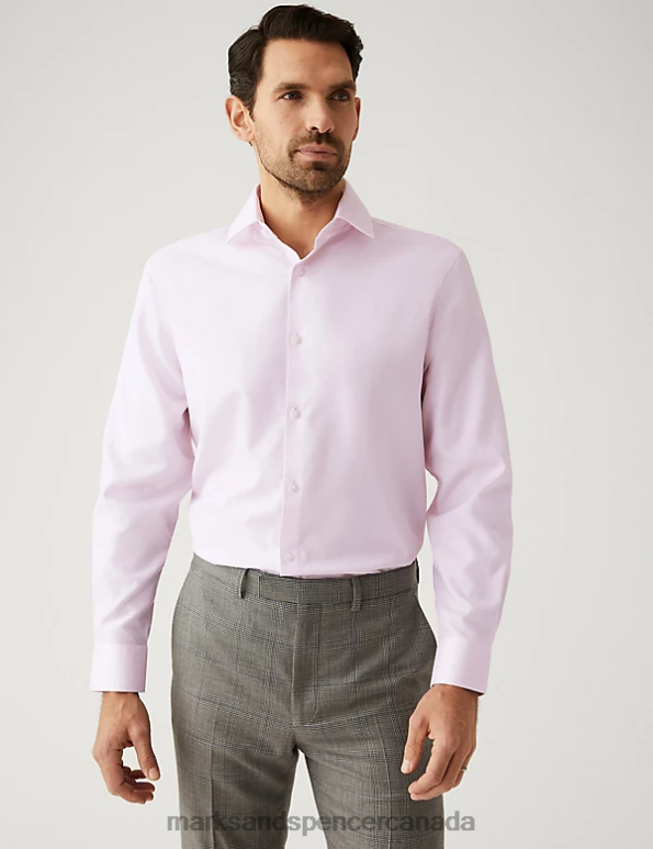 Marks and Spencer sale - Men Pale Pink Clothing Marks & Spencer Regular Fit Pure Cotton Herringbone Shirt 20VTD6547