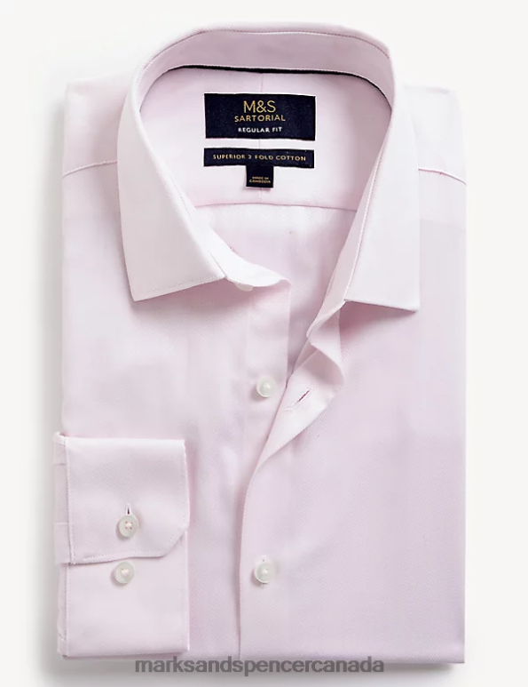 Marks and Spencer sale - Men Pale Pink Clothing Marks & Spencer Regular Fit Pure Cotton Herringbone Shirt 20VTD6547