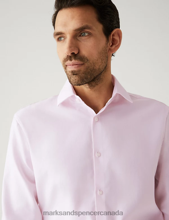 Marks and Spencer sale - Men Pale Pink Clothing Marks & Spencer Regular Fit Pure Cotton Herringbone Shirt 20VTD6547