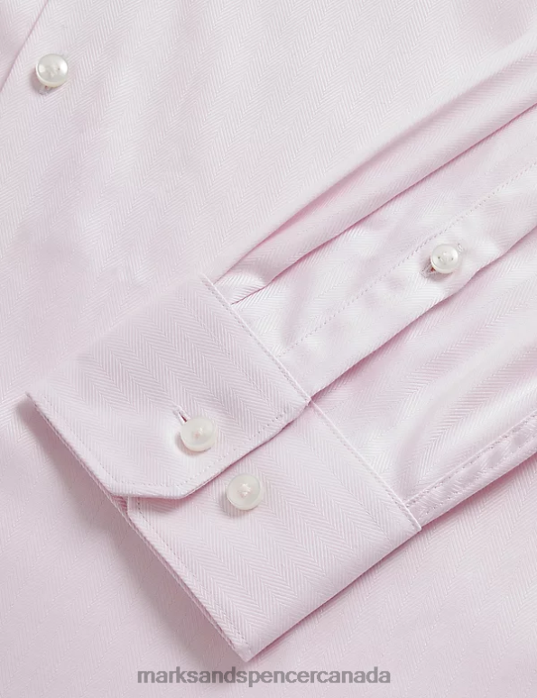 Marks and Spencer sale - Men Pale Pink Clothing Marks & Spencer Regular Fit Pure Cotton Herringbone Shirt 20VTD6547