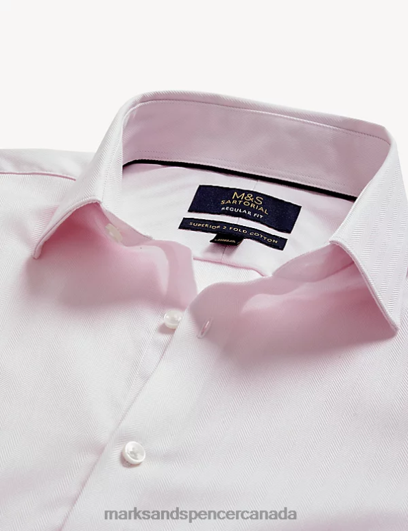 Marks and Spencer sale - Men Pale Pink Clothing Marks & Spencer Regular Fit Pure Cotton Herringbone Shirt 20VTD6547