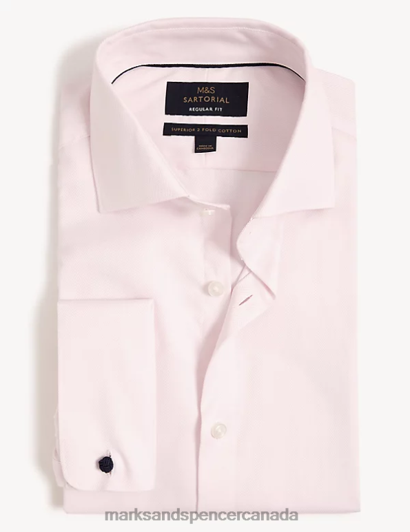 Men Pale Pink Clothing Marks & Spencer Regular Fit Pure Cotton Herringbone Shirt 20VTD6728 - Marks and Spencer Canada locations