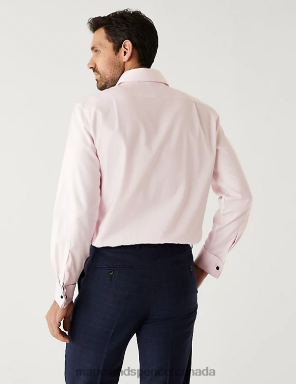 Men Pale Pink Clothing Marks & Spencer Regular Fit Pure Cotton Herringbone Shirt 20VTD6728 - Marks and Spencer Canada locations