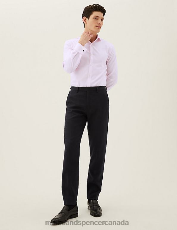 Men Pale Pink Clothing Marks & Spencer Slim Fit Easy Iron Herringbone Shirt 20VTD6708 - Marks and Spencer online
