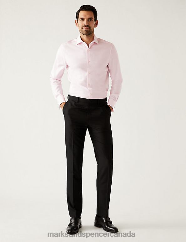 Men Pale Pink Clothing Marks & Spencer Slim Fit Easy Iron Herringbone Shirt 20VTD6708 - Marks and Spencer online