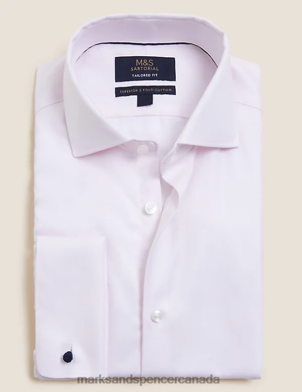 Men Pale Pink Clothing Marks & Spencer Tailored Fit Pure Cotton Herringbone Shirt 20VTD6425 - Marks and Spencer online