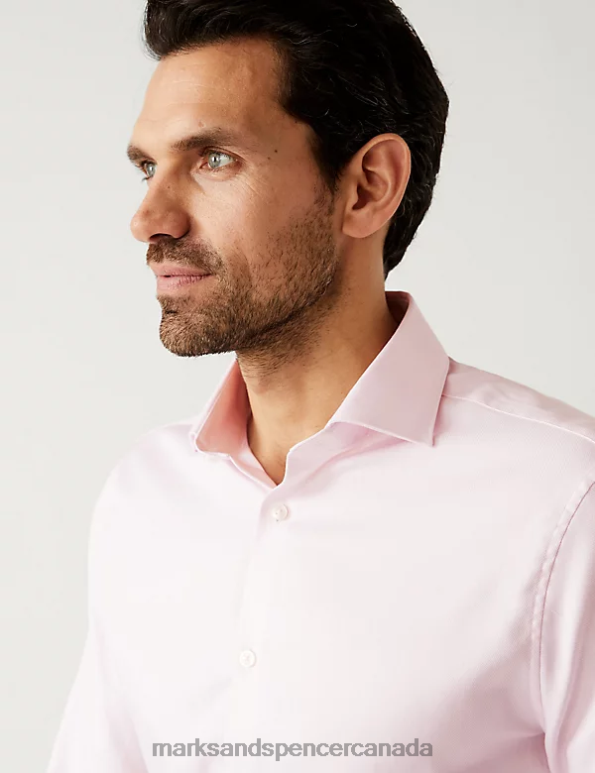 Men Pale Pink Clothing Marks & Spencer Tailored Fit Pure Cotton Herringbone Shirt 20VTD6425 - Marks and Spencer online