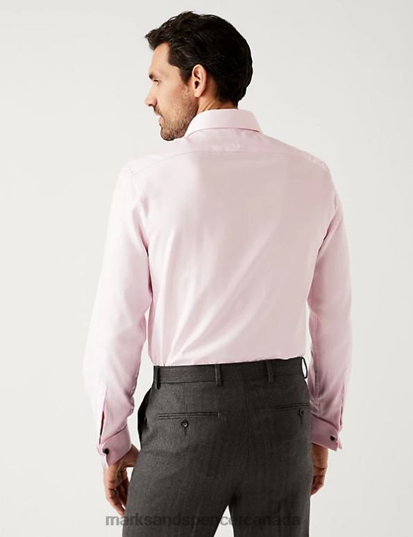 Men Pale Pink Clothing Marks & Spencer Tailored Fit Pure Cotton Herringbone Shirt 20VTD6425 - Marks and Spencer online