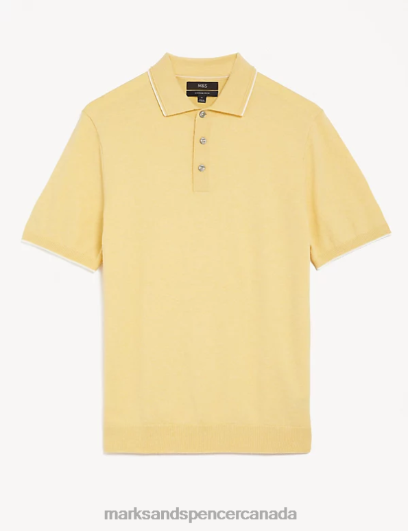 Marks and Spencer Canada - Men Pale Yellow Clothing Marks & Spencer Cotton Rich Short Sleeve Knitted Polo Shirt 20VTD6685