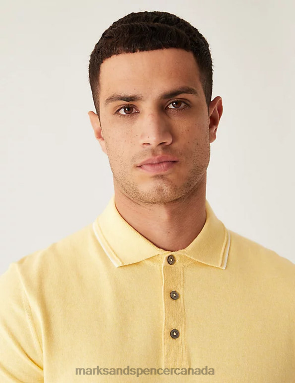 Marks and Spencer Canada - Men Pale Yellow Clothing Marks & Spencer Cotton Rich Short Sleeve Knitted Polo Shirt 20VTD6685