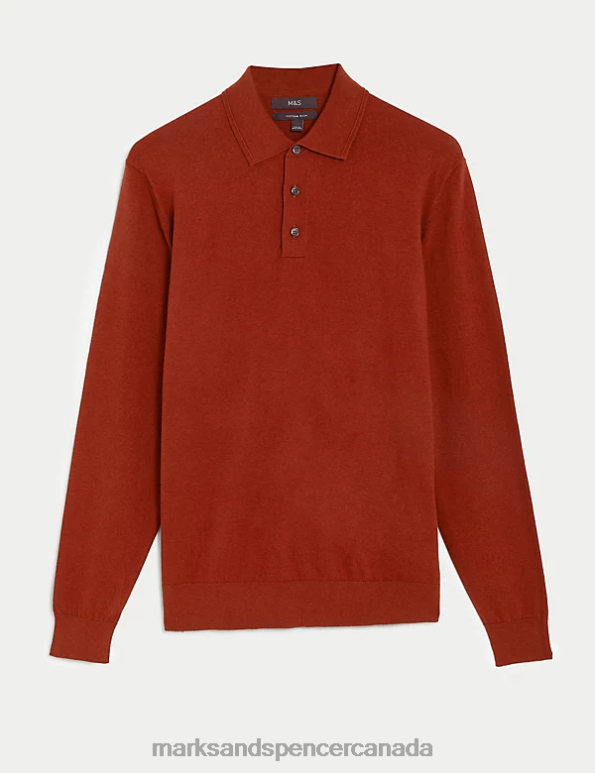 Marks and Spencer Canada - Men Paprika Clothing Marks & Spencer Cotton Rich Tipped Knitted Polo Shirt 20VTD7171