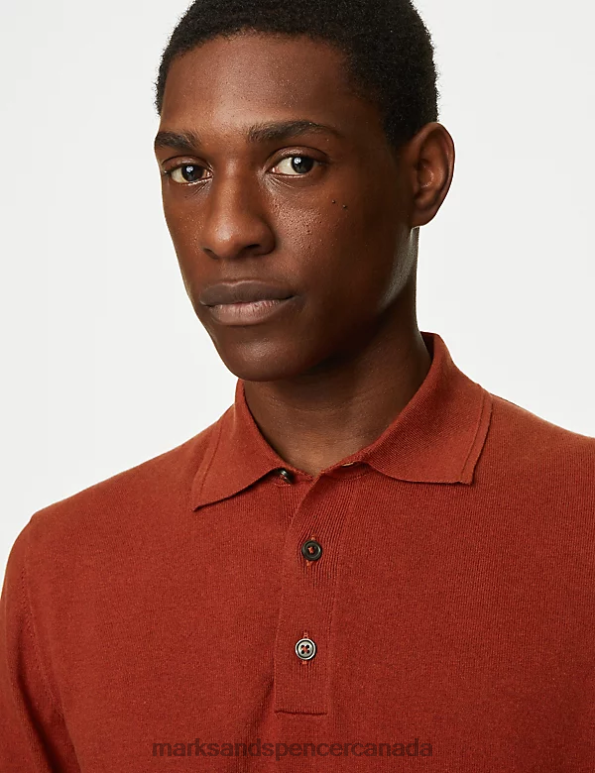 Marks and Spencer Canada - Men Paprika Clothing Marks & Spencer Cotton Rich Tipped Knitted Polo Shirt 20VTD7171