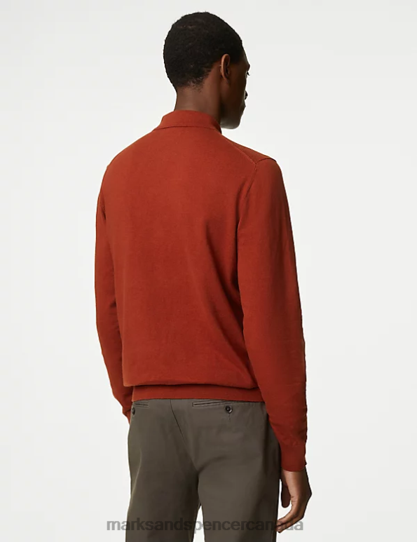 Marks and Spencer Canada - Men Paprika Clothing Marks & Spencer Cotton Rich Tipped Knitted Polo Shirt 20VTD7171