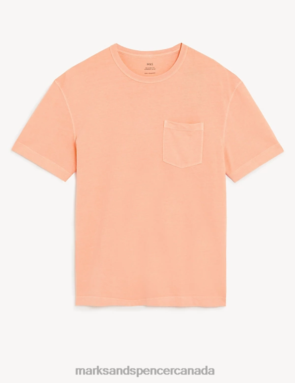Men Peach Clothing Marks & Spencer Relaxed Fit Pure Cotton Crew Neck T-Shirt 20VTD6631 - Marks and Spencer online