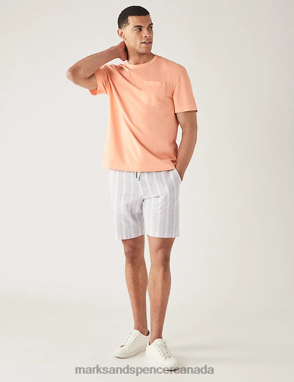 Men Peach Clothing Marks & Spencer Relaxed Fit Pure Cotton Crew Neck T-Shirt 20VTD6631 - Marks and Spencer online