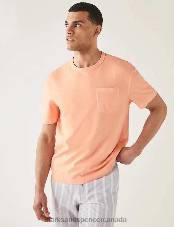 Men Peach Clothing Marks & Spencer Relaxed Fit Pure Cotton Crew Neck T-Shirt 20VTD6631 - Marks and Spencer online