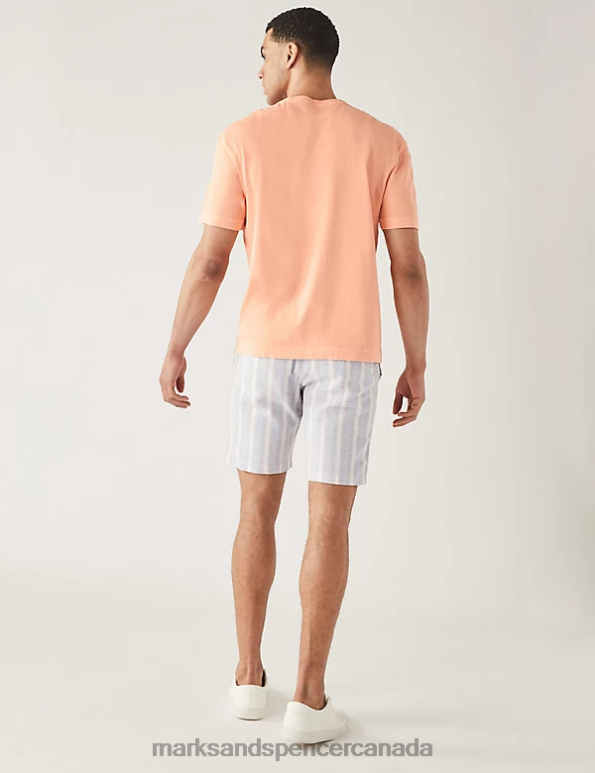 Men Peach Clothing Marks & Spencer Relaxed Fit Pure Cotton Crew Neck T-Shirt 20VTD6631 - Marks and Spencer online