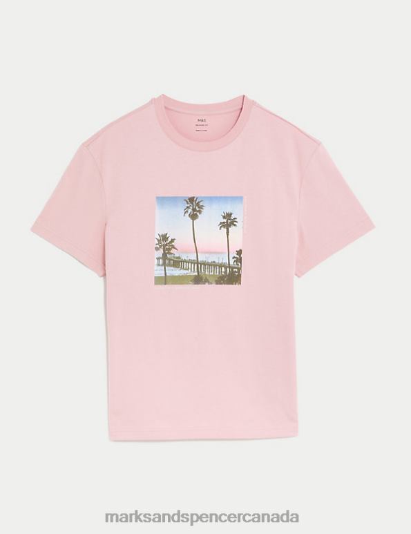 Marks and Spencer sale - Men Pink Clothing Marks & Spencer Pure Cotton Palm Tree Graphic T-Shirt 20VTD6208