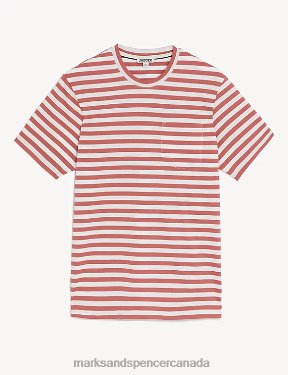 Marks and Spencer sale - Men Pink Clothing Marks & Spencer Pure Cotton Striped Crew Neck T-Shirt 20VTD7030