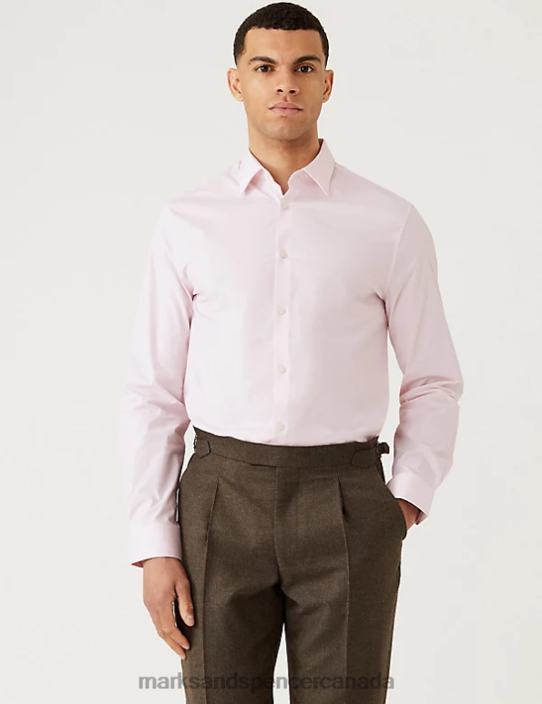 Men Pink Clothing Marks & Spencer Slim Fit Cotton Rich Stretch Shirt 20VTD5981 - Marks and Spencer online