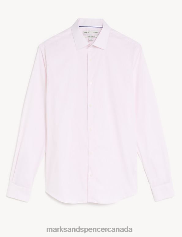 Men Pink Clothing Marks & Spencer Slim Fit Cotton Rich Stretch Striped Shirt 20VTD6929 - Marks and Spencer Canada locations
