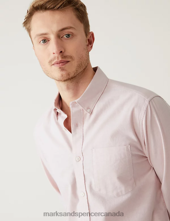 Men Pink Clothing Marks & Spencer Slim Fit Pure Cotton Oxford Shirt 20VTD7291 - Marks and Spencer online