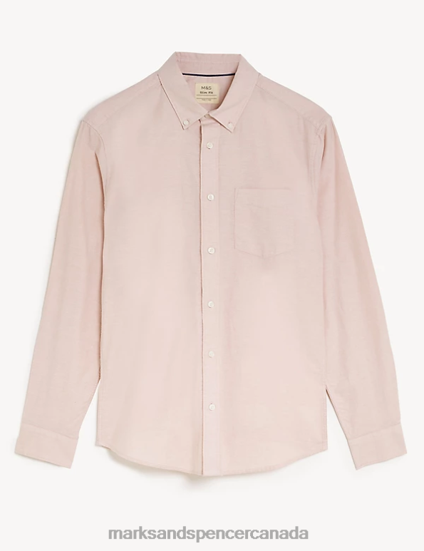 Men Pink Clothing Marks & Spencer Slim Fit Pure Cotton Oxford Shirt 20VTD7291 - Marks and Spencer online