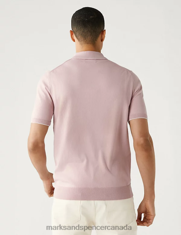 Men Pink Mix Clothing Marks & Spencer Cotton Modal Chest Stripe Knitted Polo Shirt 20VTD6666 - Marks and Spencer Canada locations