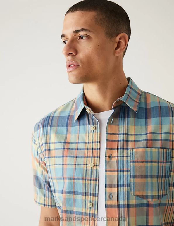 Marks and Spencer Canada - Men Pink Mix Clothing Marks & Spencer Pure Cotton Check Cuban Collar Shirt 20VTD6643